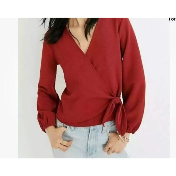 Madewell Texture & Thread Crepe Wrap Blouse Women’s Size SM brick burnt orange - Picture 1 of 8